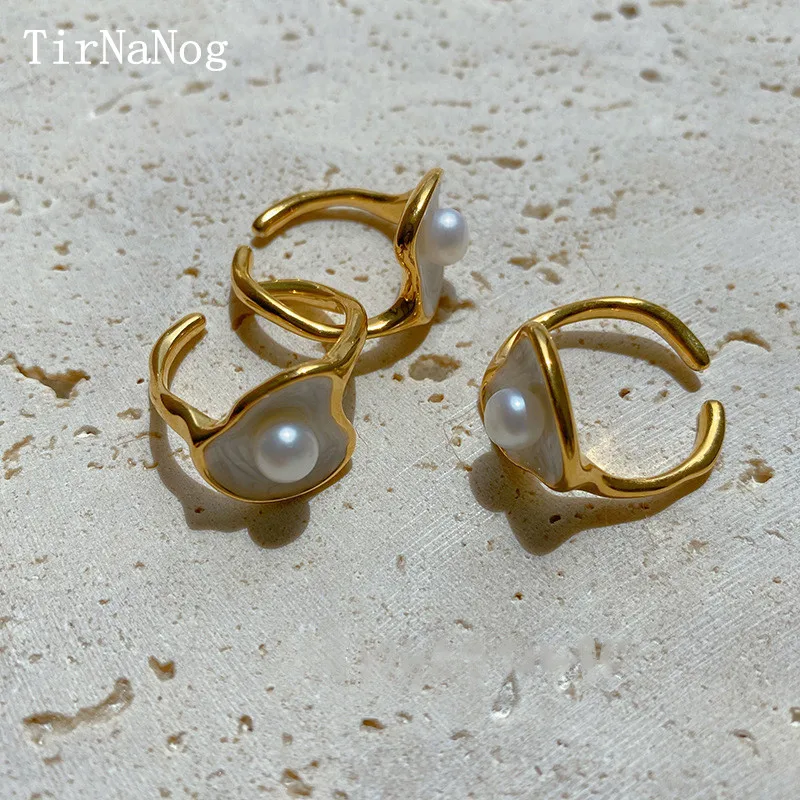 

2023 New French Baroque Natural Freshwater Pearl Ring Fashion Luxury Enamel Glaze Index Finger Ring Women Jewelry Gifts