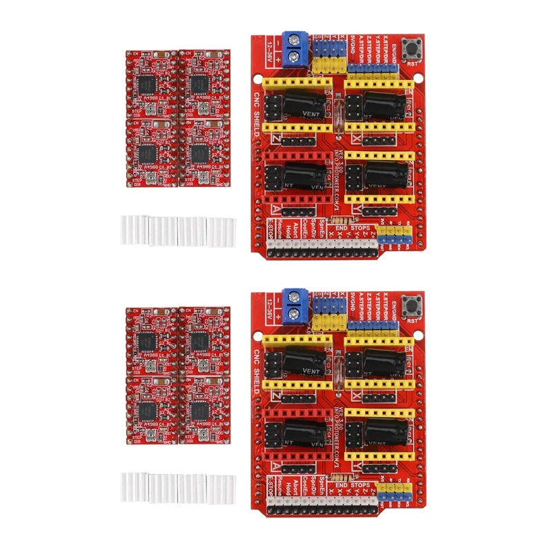 

2X 3D CNC Shield Board For UNO R3 + 8Pcs A4988 Stepper Motor Driver For Arduino 3D Printer