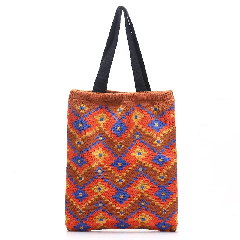 

Винтажная вязаная сумка-тоут с верхней ручкой для подростков, женская сумка в стиле High Street, цыганские ацтекские племенные богемные шикарные...