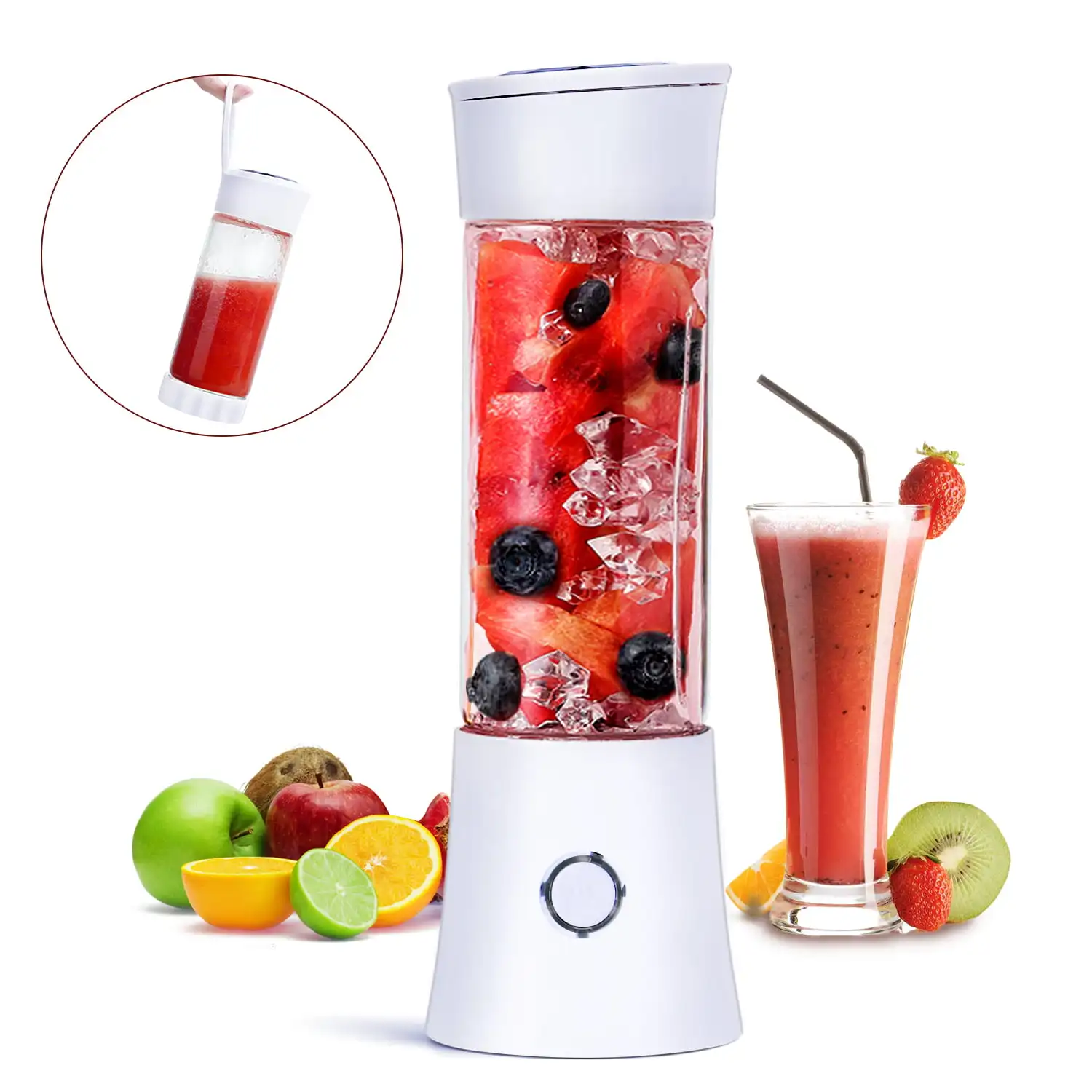 

USB Electric Mini Juicer Bottles Cup, Fruit Juice mixer, Mini Portable Rechargeable Juice Mixer Crush Ice Blender Mixer 480ML Wa