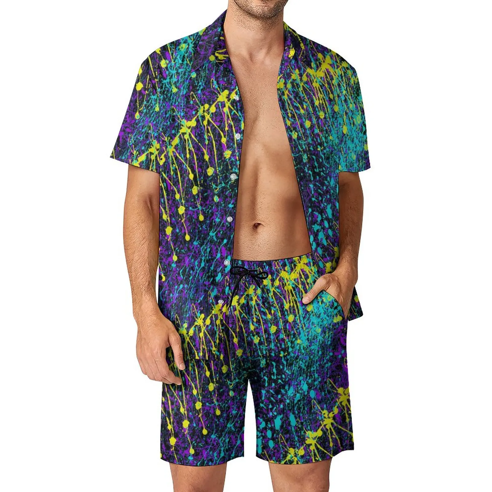 

Костюм мужской летний из 2 предметов, Повседневная рубашка с абстрактным принтом, шорты с принтом, разные цвета, 2XL 3XL