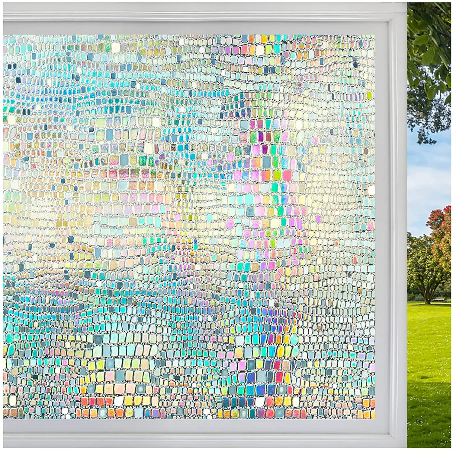 

Rainbow Window Film Privacy UV Protection Stained Glass Vinyl for Home Static Cling Adhesive Frosted Decorative Window Sticker