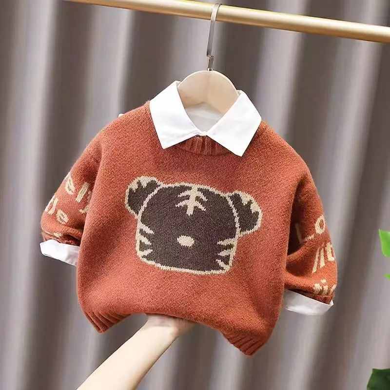

Свитер для маленьких мальчиков, детский теплый базовый свитер с бархатными полями, зима 2022