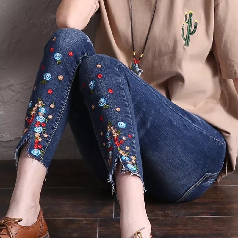 

2023New basic women long jeans woman 2018push up skinny jeans with embroidery slim stretch cute nice denim pants femme boyfriend