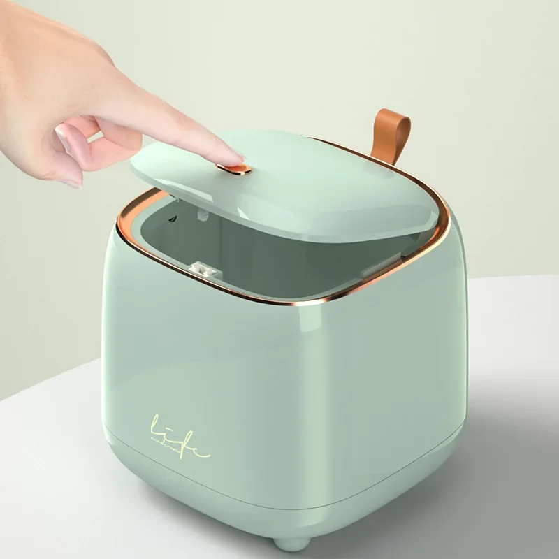 

1.5L Mini Cute Pressing Desktop Trash Can Double-layer Coffee Table Bomb Cover Storage Bucket Office Press Flip Paper Basket