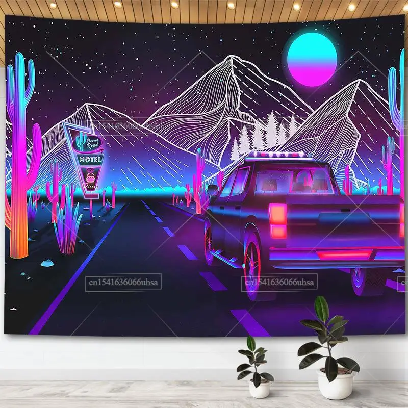 

Psychedelic Mountain Moon Tapestry Wall Hanging Trippy Cars Tapestrys Y2k Aesthetic Room Decor Art Tapestries Bedroom Decoration