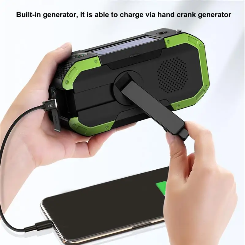 

Emergency Radio Phone Charging Hand Crank Solar Portable IPX6 Waterproof Multifunction BT FM/AM Bluetooth Speaker Support SOS
