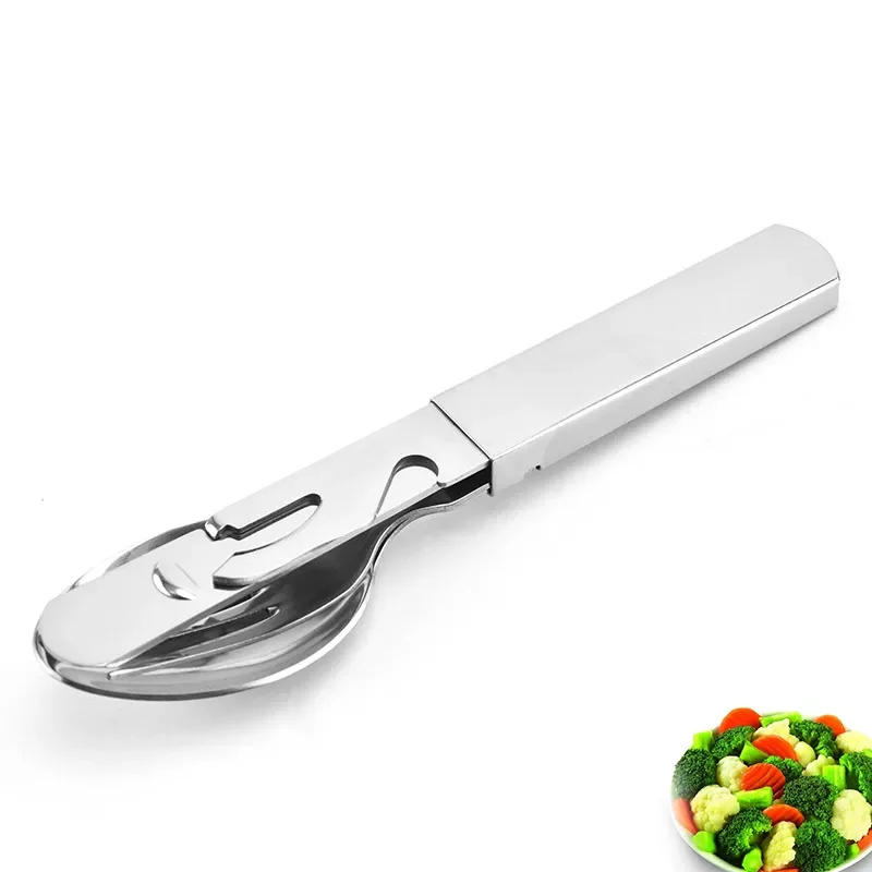 

2022New Portable Stainless Steel Camping Spoon, Fork, Knife and Can/Bottle Opener, Military Camping Utensils