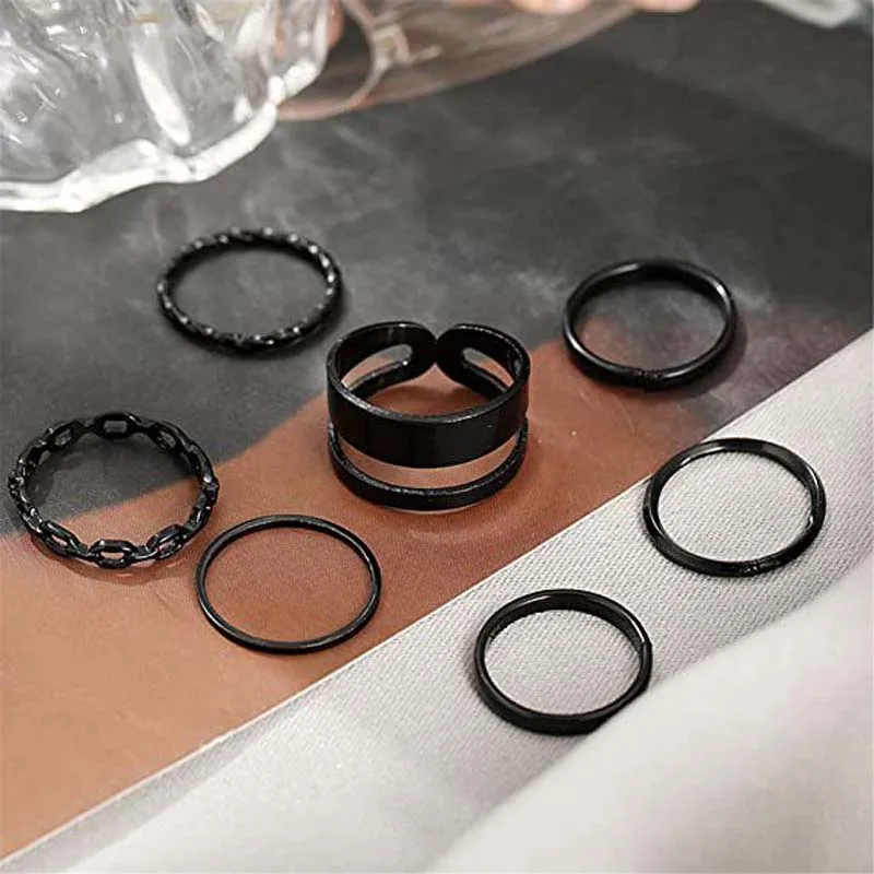 

7Pcs/set Punk Finger Rings Black Rings Set Statement Korean Style Joint Ring For Women Gothic Fashion Jewelry 2021 Cool Vintage