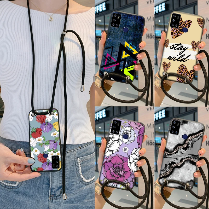 

Necklace Lanyard Rope Cover Case For Samsung Galaxy M31 M315F M32 M51 M52 M62 F02S F12 F22 F41 F42 F52 F62 Phone Cases Flower
