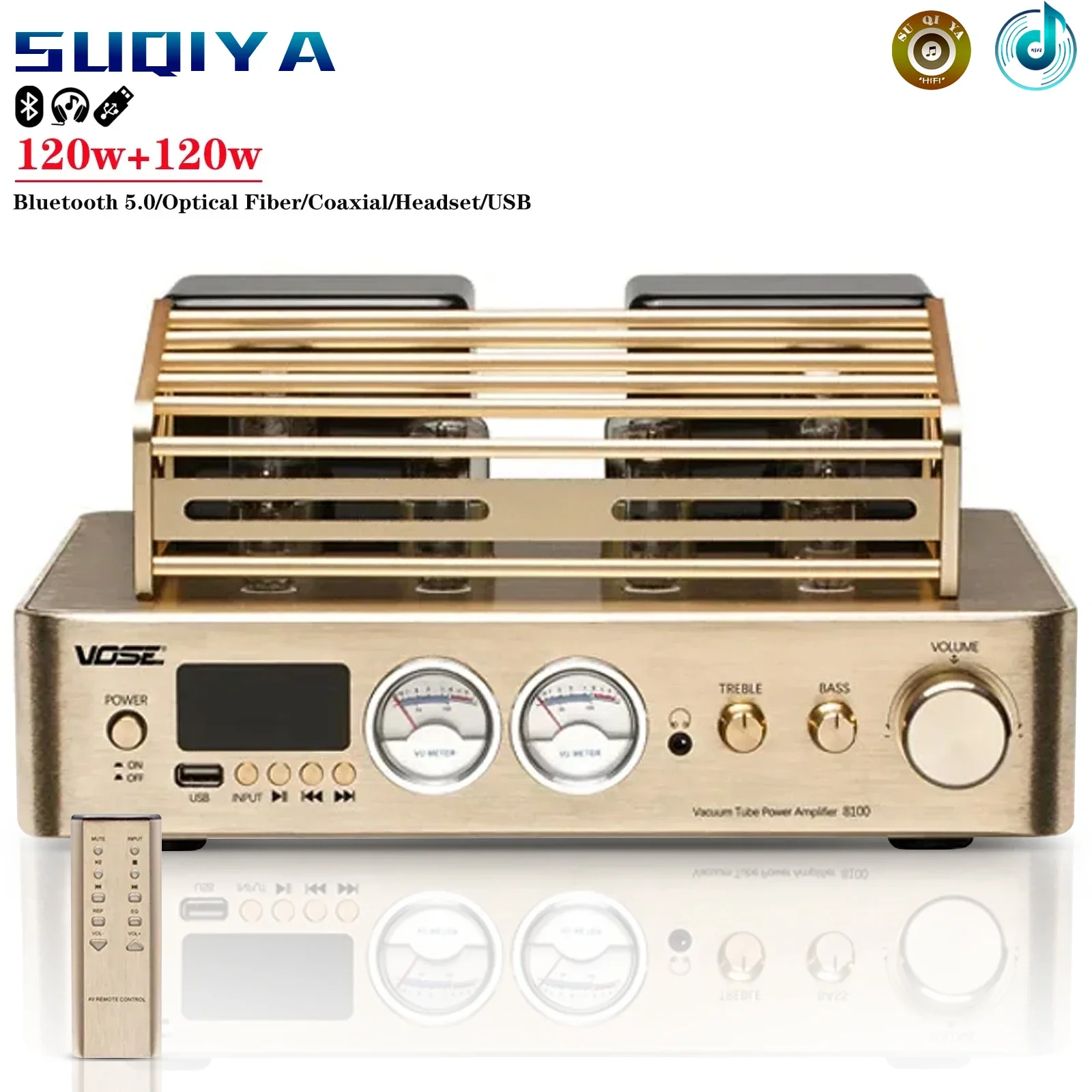 200 Вт * 2 6j1 Ламповый усилитель Усилитель для наушников Bluetooth 5 0 Vu Измеритель Usb