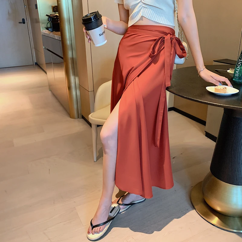 

Summer Breathable 15 Color Long Skirt Wholesale Price Casual Laced-up Elegant Wrap Skirts For Women