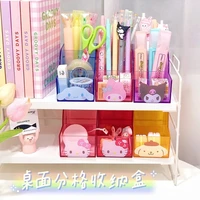 hello kitty japanese girl heart cute cartoon desktop storage box kuromi threegrid stationery pen holder transparent cosmetic box