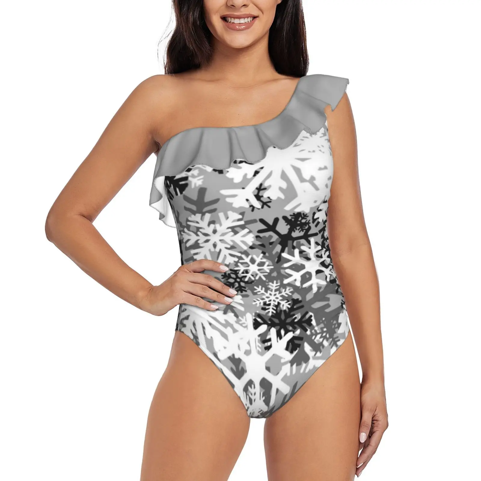 

Snowflake Camo One Shoulder Ruffle Swimsuits Bodysuit One Piece Swimwear Women New Female Beach Swimsuit Camo Camouflage