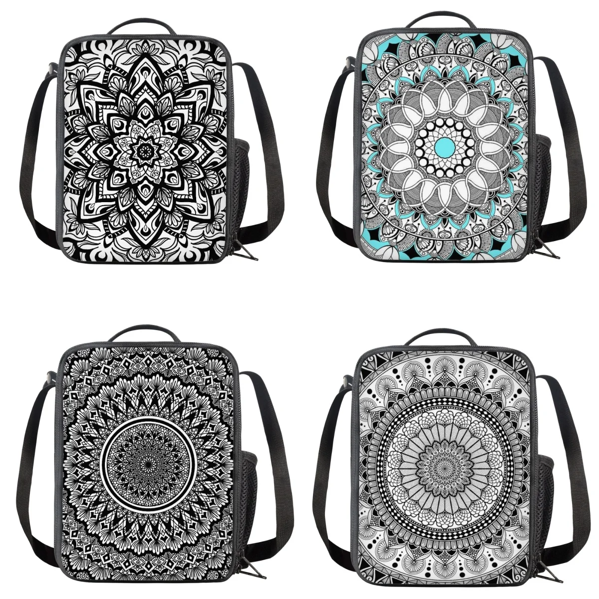 Mandala Flower Design Lunch Boxes for Kids Kindergarten Children Lunchbags with Shoulder Strap Lunch Bags School Supplies