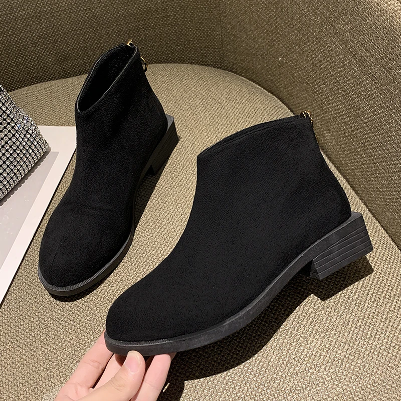 

2022 New Women Chelsea Ankle Boots Autumn Winter Fashion Chunky Snow Motocycle Boots Casual Ladies Heels Shoes Zipper Botas