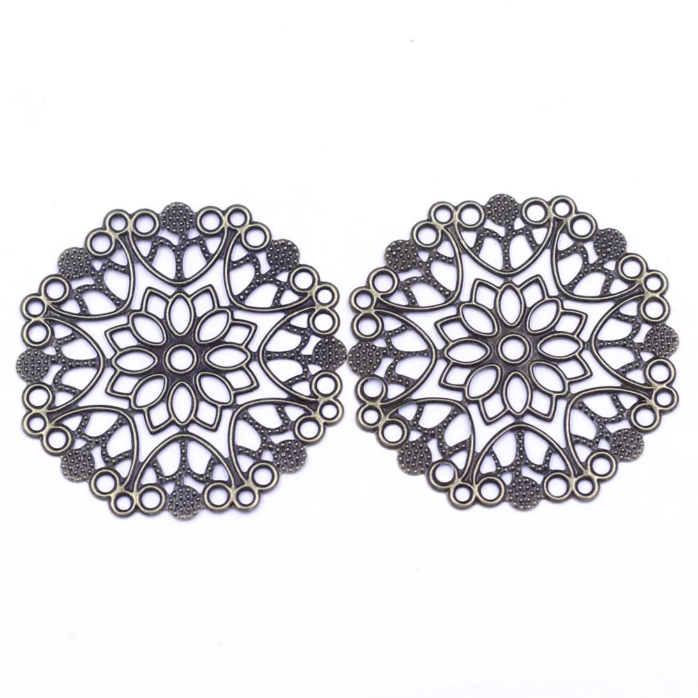 

Flower Filigree Wraps Alloy Bronze Tone Round Ornament Connector Jewelry DIY Findings Decoration Embellishment 50mm