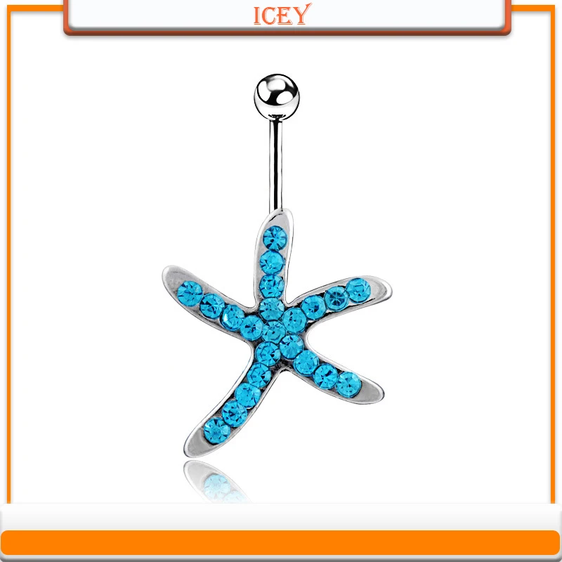 

1pc Silver-plated starfish belly button ring with diamonds belly ring navel stud belly navel jewelry belly button ring navel bar