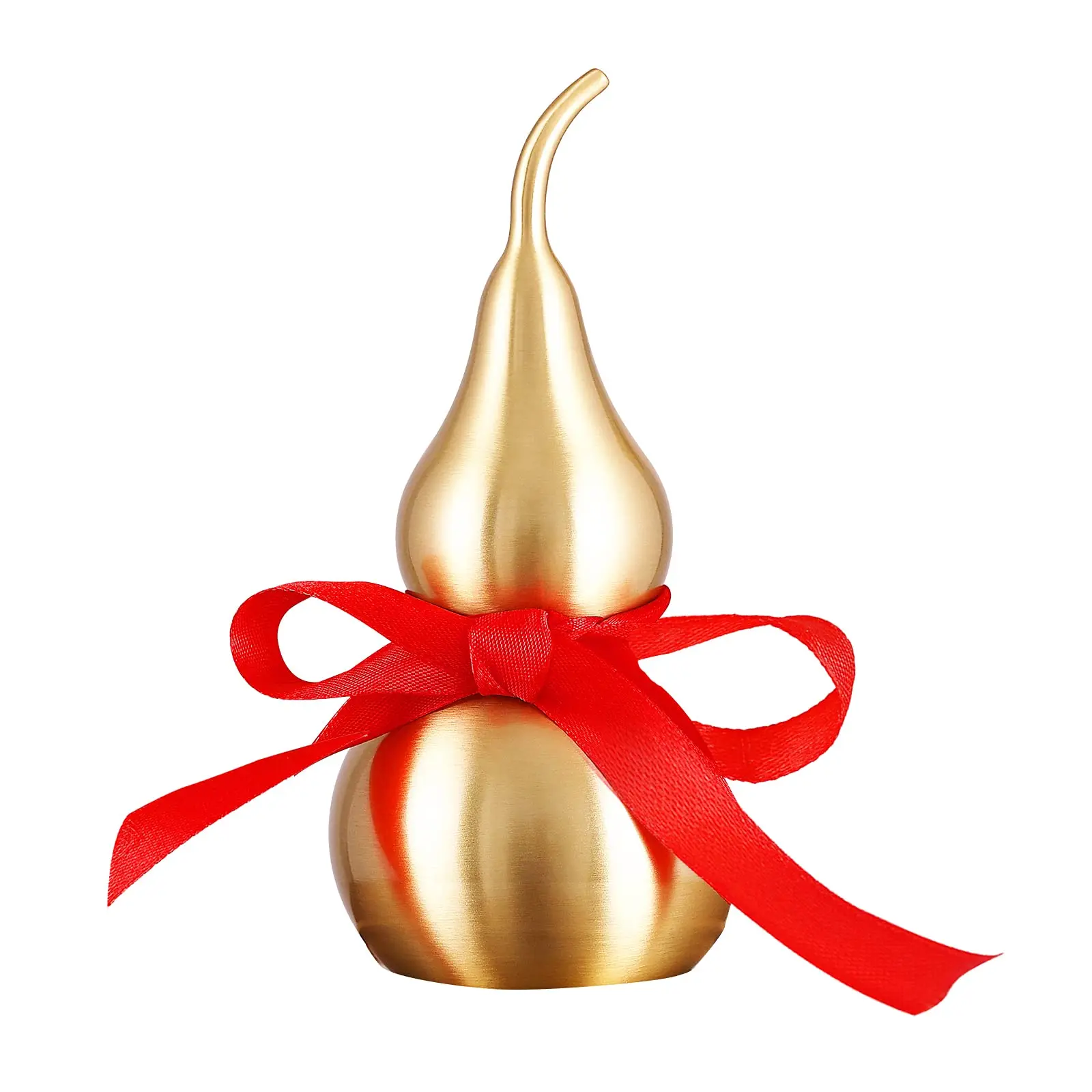 

Feng Shui Decor - Brass Wu Lou Gourd with Red Luck Strip for Ideal Home Decoration,Table,Bookshelf, Full Brass,Fortune