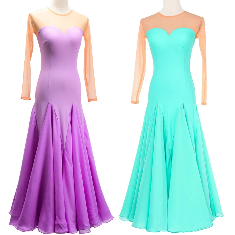 

Сетчатое платье с длинным рукавом для бальных танцев, Женский костюм для взрослых для вальса, выступления, танго, танго, одежда для бальных танцев, платье для тренировок JL5395