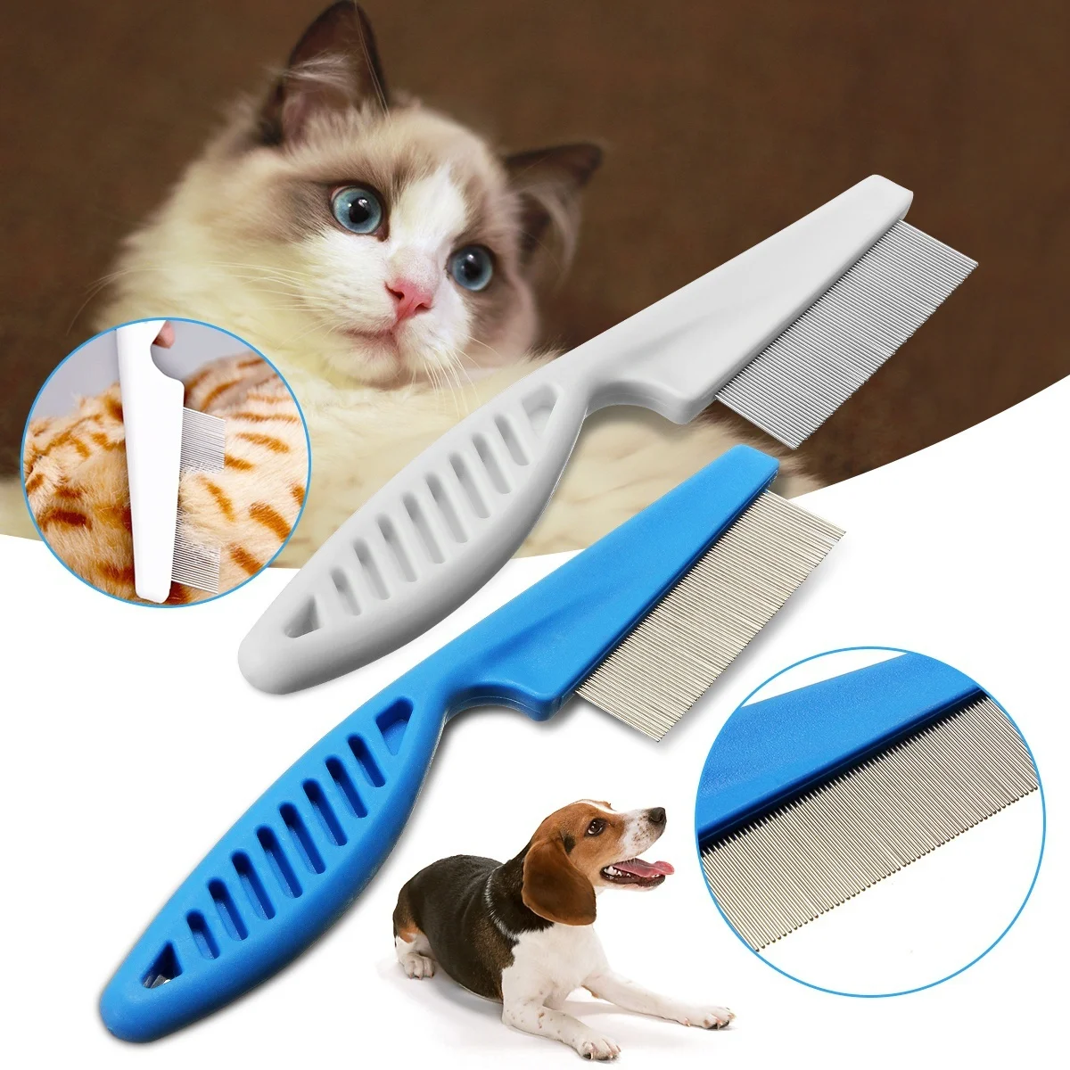 

Pet Hair Grooming Comb Flea Shedding Brush Puppy Dog Stainless Pin