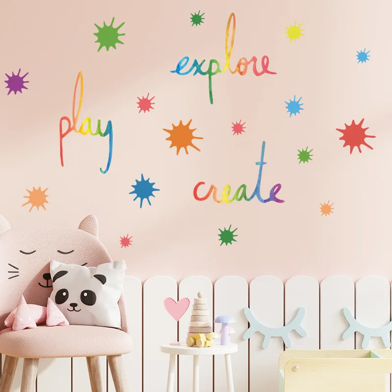

Color pulp pigment English letters bedroom porch home wall decoration PVC wall stickers self adhesive living room decoration