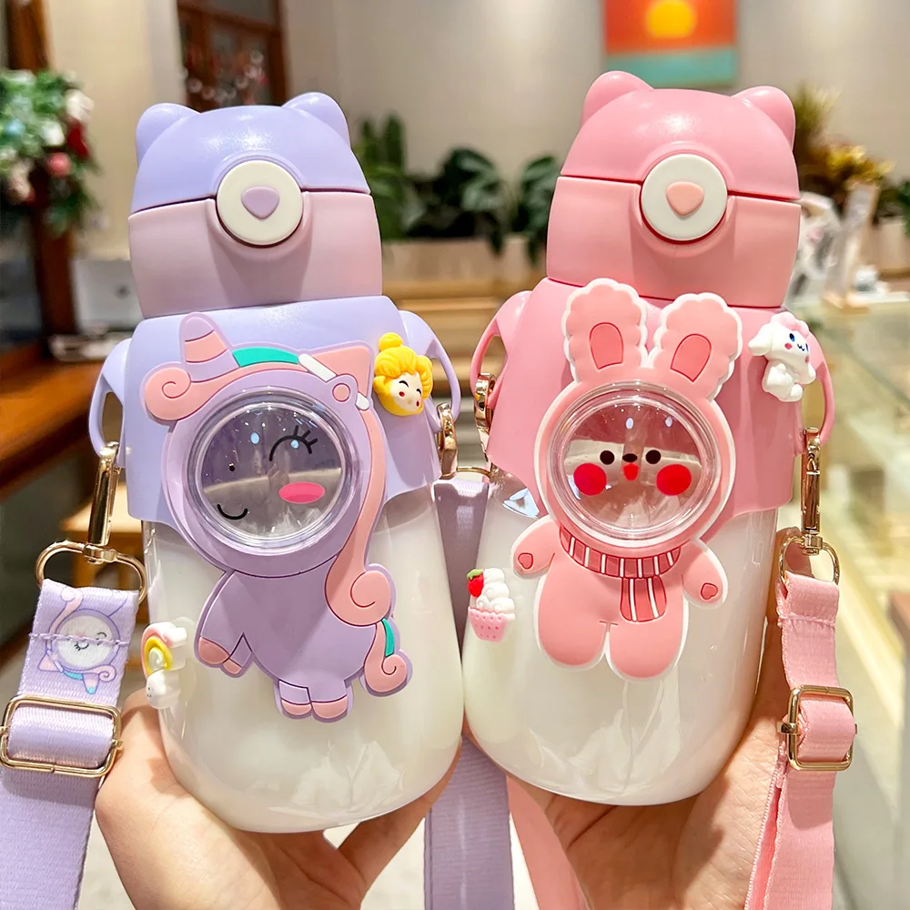 

680ML Kids Water Bottle With Straw Kawaii Cartoon Portable Water Bottles For Children Leak Proof Outdoor Travel Drinking Tumbler