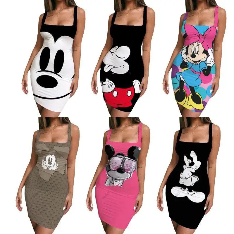 

Женское платье на бретельках, летнее платье с принтом Минни и Микки-Мауса из мультфильма «Disney», 2022