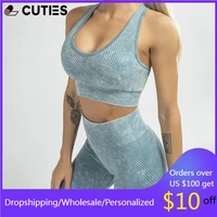seamless yoga set women fitness clothing top sportswear woman gym leggings padded push up strappy sports bra sexy sports suits