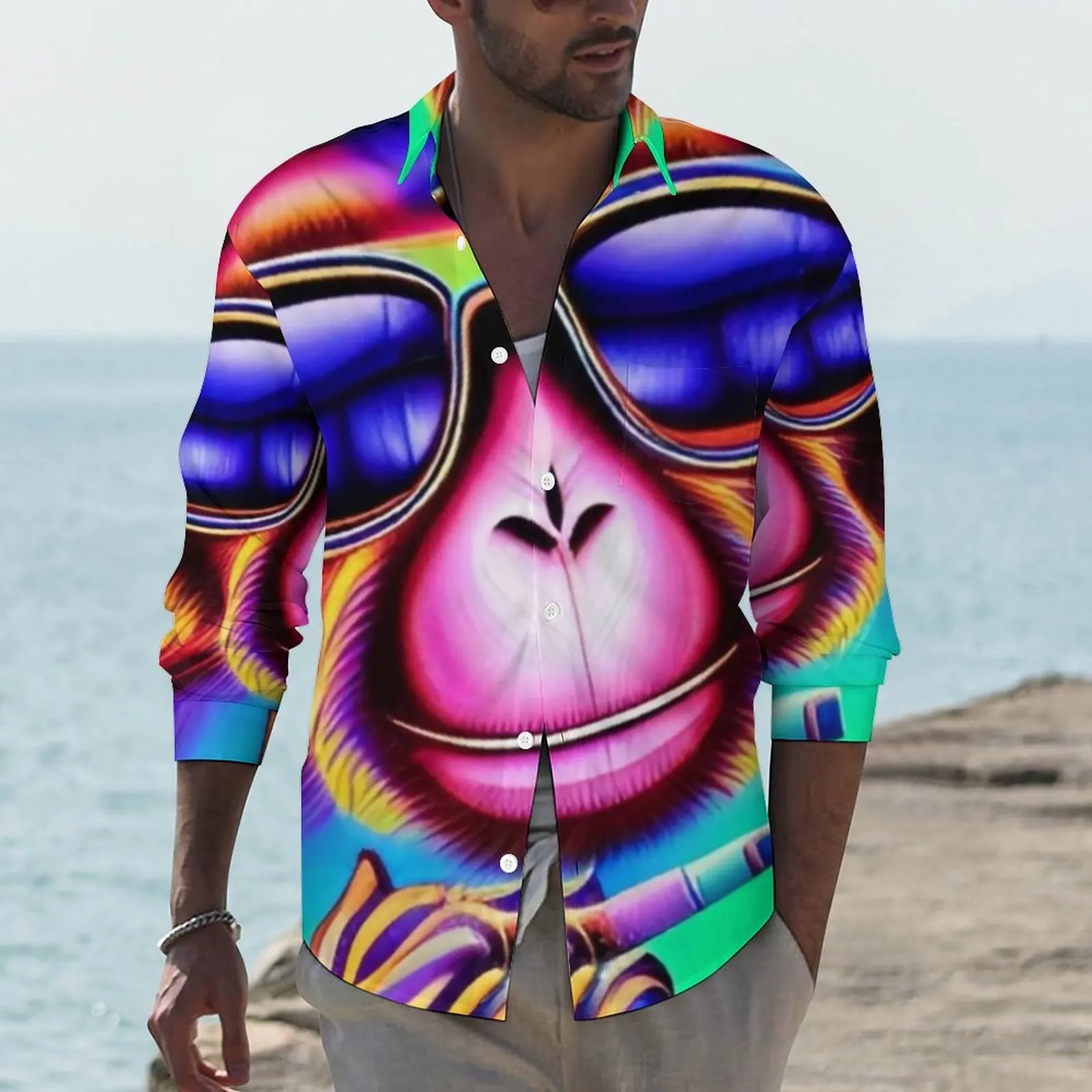 

Забавная рубашка с обезьянами, мужские крутые повседневные рубашки с принтом животных, Осенние забавные блузки на заказ, крутая Одежда большого размера с длинным рукавом в подарок