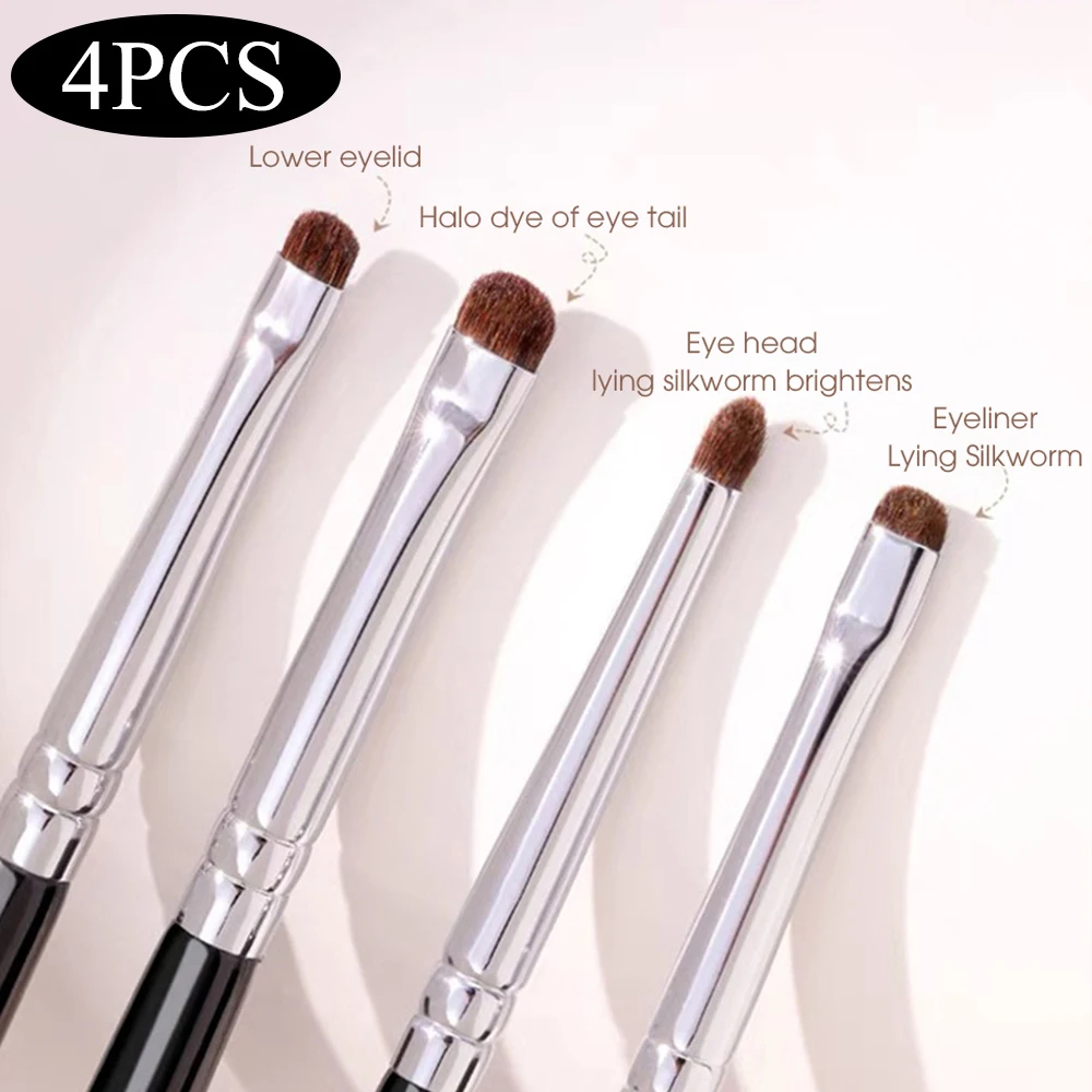 

4PCS/Set Fine Eyeshadow Brush Soft Horse Hair Professional Eyes Makeup Smudge Brushes Highlighter Lying Silkworm Make Up Tools