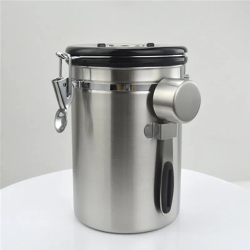 

Stainless Steel Airtight Sealed Canister With Spoon Coffee Flour Sugar Container Holder Can Storage Bottles Jars For Coffee Bean