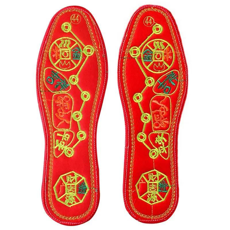 

Стельки для обуви с защитой от пота, поглощающие пот стельки с вышитыми узорами в год рождения, красные мужские и женские стельки