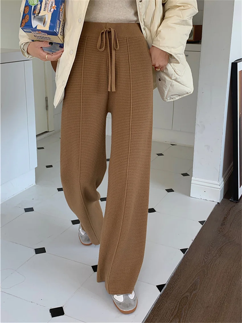 

HziriP Winter Casual OL Sweater Pants Women High Waist Thicken 2022 Mujer All Match Vintage Knitted Loose Office Lady Soft Warm