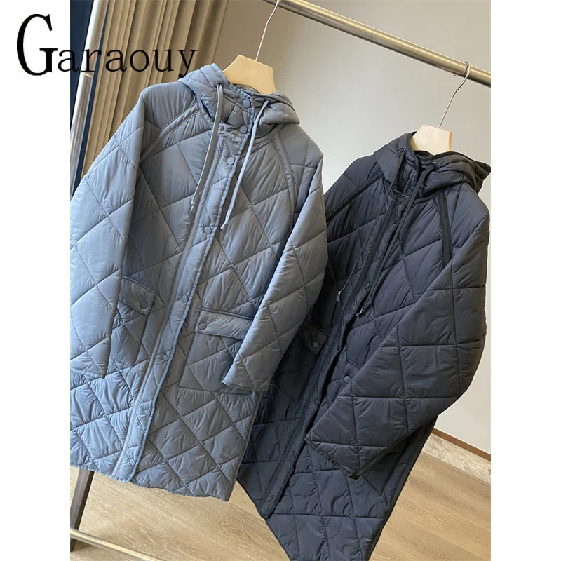 

Garaouy 2022 Winter Women Long Blue Parkas Long-sleeve Loose Hooded Thickened Cotton Clothes Female Midi Jacket Warm Coat Mujer