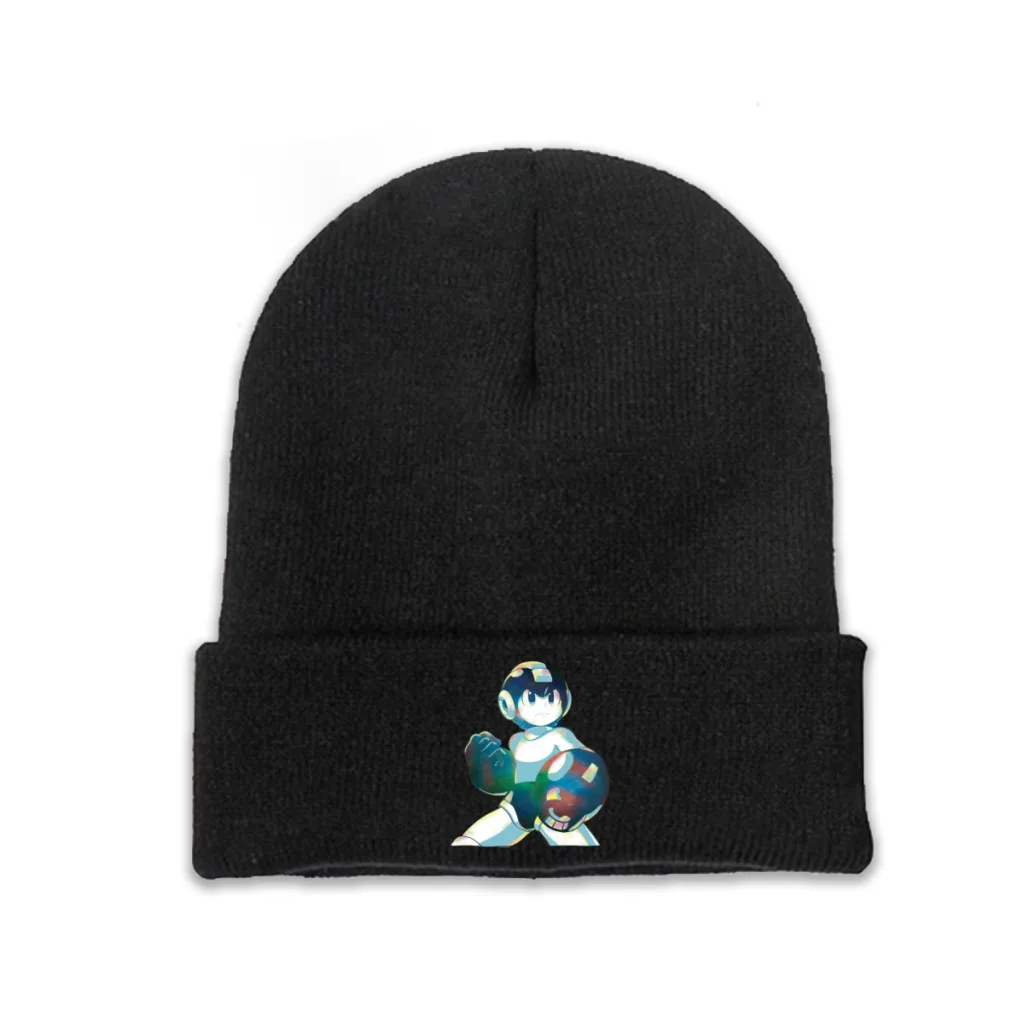 

Buster Mega Man Rockman Rokkuman Humanoid Robot Game Knitting Beanie Caps Skullies Beanies Ski Caps Soft Bonnet Hats Winter Warm