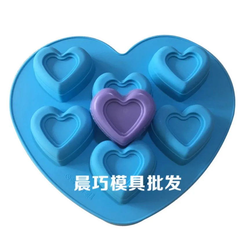 Силиконовая форма для торта, большая форма для льда в форме сердца с шестью отверстиями, форма для желе, риса, печенья, мыла ручной работы, 570