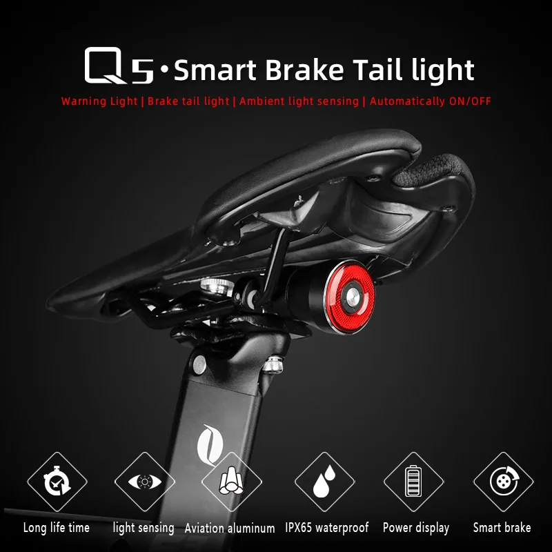 

ANTUSI Bicycle Smart Auto Brake Sensing Light IPx6 Waterproof LED Charging Cycling Taillight Bike Rear Light Accessories Q5
