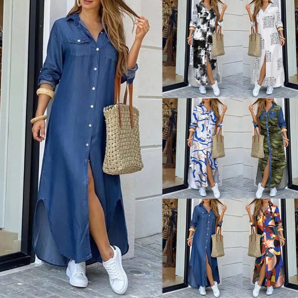 Long Sleeve Shirt Dress Women Denim 