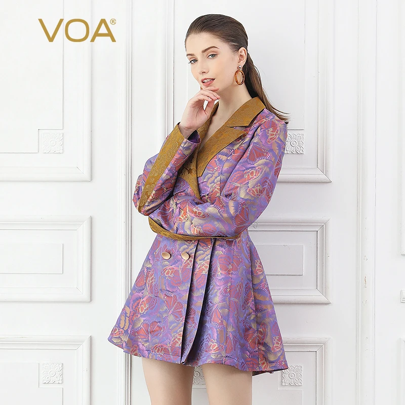 

VOA 25 Momme Шелковая бабочка, окрашенная в пряже жаккардовая куртка, элегантный винтажный длинный рукав, роскошный тонкий длинный жакет F335