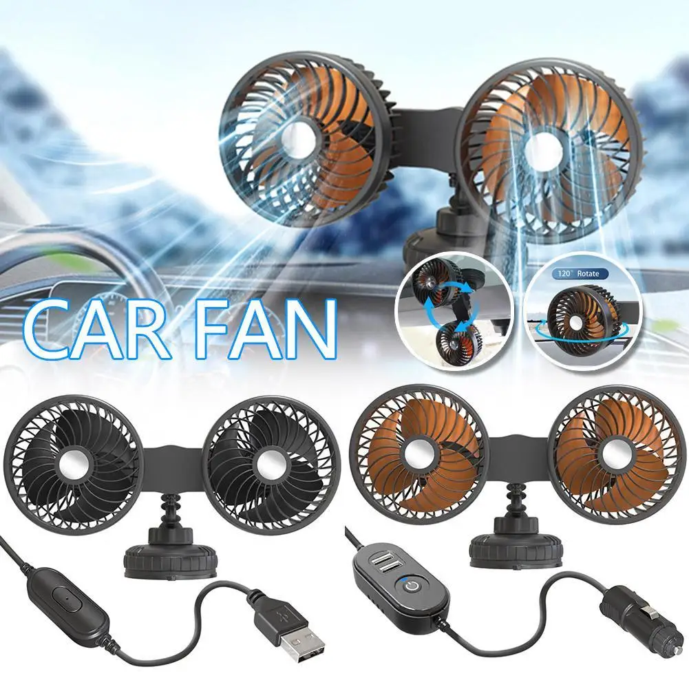 

12V/24V/ Automobile Fan Cooling Circulator 360 Degree Rotation Mini Dual Head USB Charging Electric Car Fans 3 Speeds Adjustable