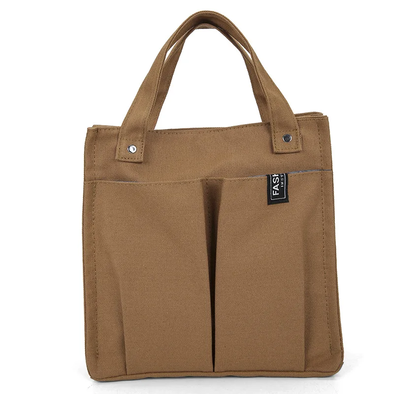 

Ladies Canvas Tote Bag Solid Color Stitching Handbag Student Lunch Box Bag Lunch Bag Multi-pocket Practical Canvas Bag for Women