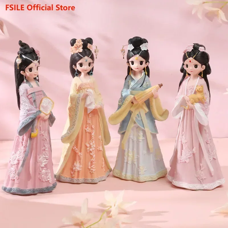 

FSILE Palace Antique Piano Chess Calligraphy and Painting Girl Series Nightlight Ornaments Girl Heart Home Bedroom Resin Crafts