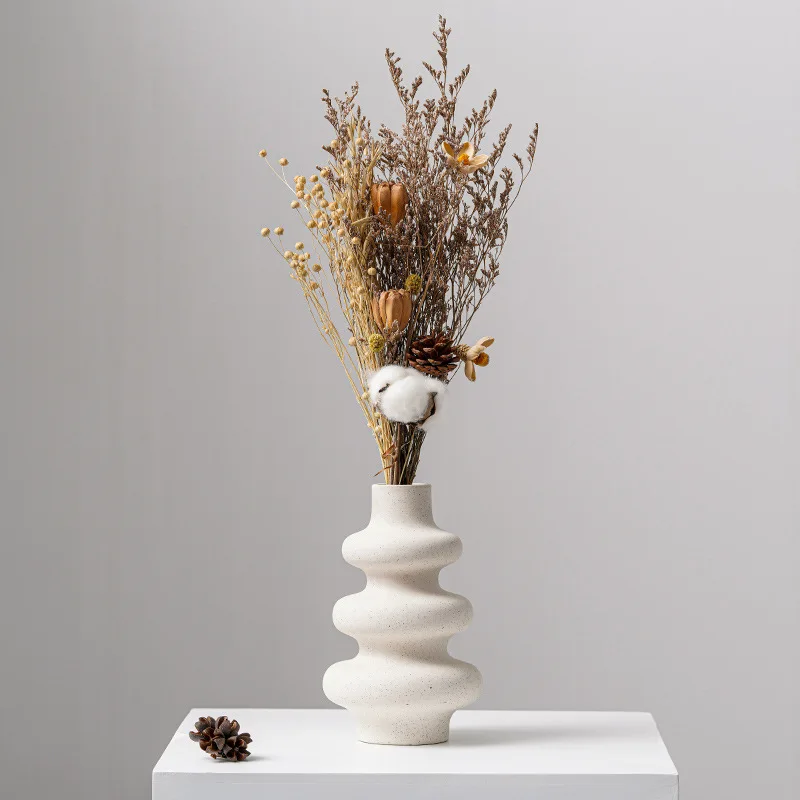

NIFLHEIM Nordic Ceramic Vase Beige Plant Pot Home Decor Flower Arrangement Garden Living Room Office Desktop Decoration Crafts