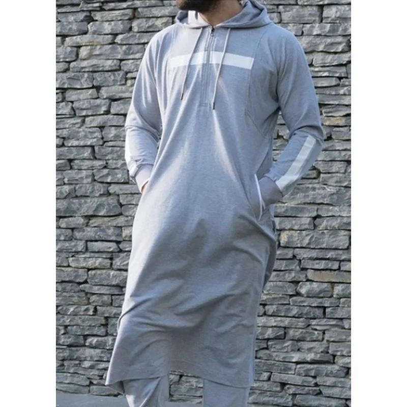 New Mens Jubba Thobe Arabic Long Robes Islamic Clothing Hooded Winter Muslim Saudi Arabia Abaya Dubai Traditional Kaftan Sweater