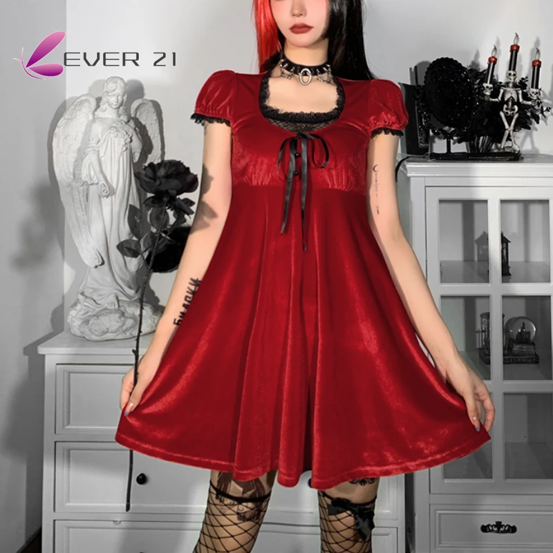 

Y2K эстетическое ТРАПЕЦИЕВИДНОЕ мини-платье с высокой талией E Girl гранж-панк вечернее платье новое женское кружевное платье на пуговицах