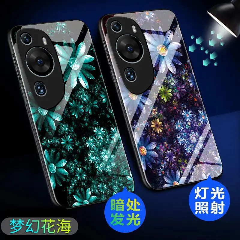 

Светящийся чехол для телефона из закаленного стекла для Huawei P60, арт-чехол, темная задняя крышка для Huawei P60art, чехол с цветами