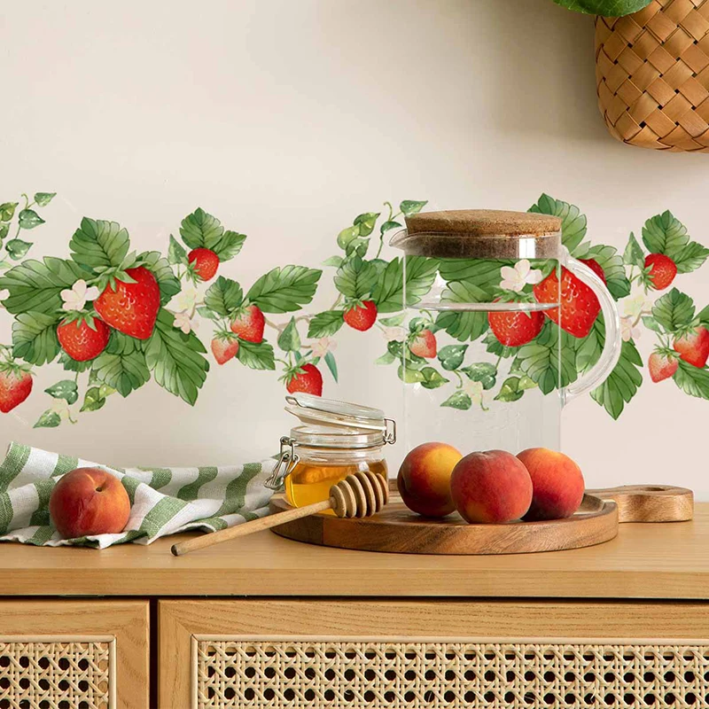 Т818 # Свежий цветок клубники наклейки на стену из ротанга гостиная кухня спальня