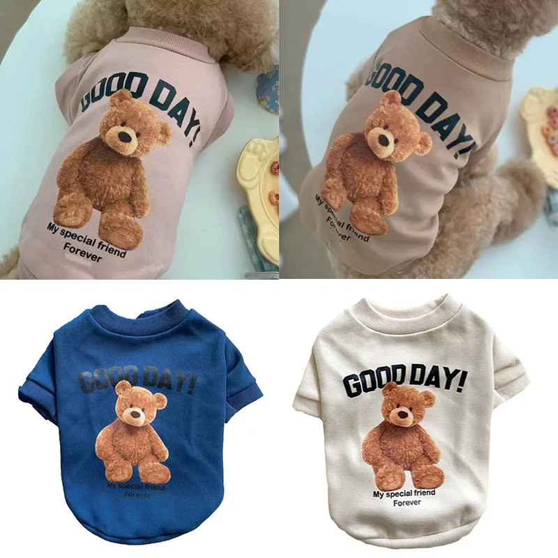 

Cotton Fashion pet dog cat clothes cute Breathable Pet T Shirts Clothing cartoon bear Crew Neck Puppy Hoodie pet supplies
