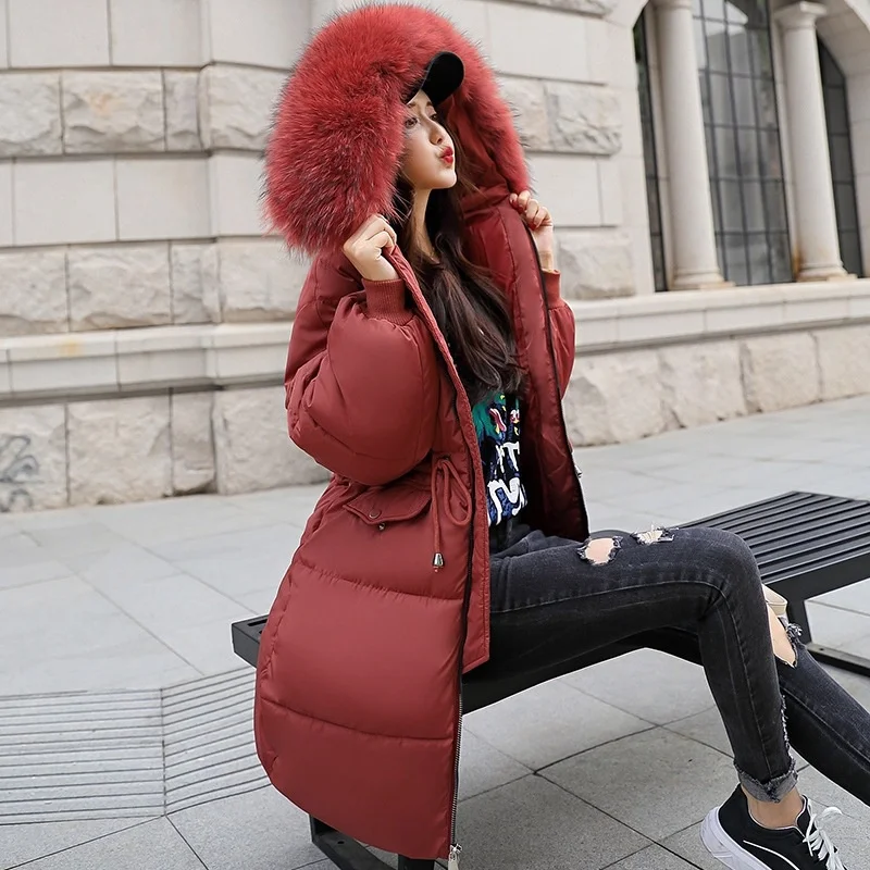 2022 Winter Women's Long Warm Down Jackets Lady Fashion Elegant Solid Color Parka Women Female Loose Casual Hooded Thick Coats